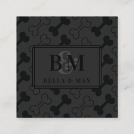 Modern Monogram Black på Black Hund Bone Mönster Fyrkantigt Visitkort