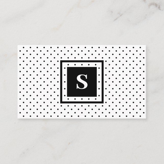 Modern Monogram Black på White Polka Dot Mönster Visitkort (Framsida)