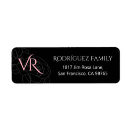 Modern Monogram Black Rosa ros Returadress Etikett