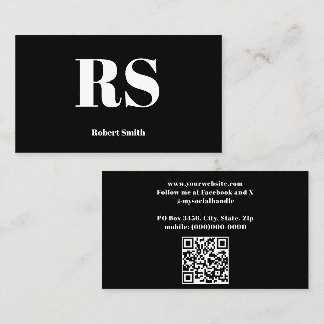 Modern Monogram Black Visitkort (Fram/baksida)