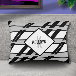 Modern Monogram Black White Abstrakt Mönster Prydnadskudde
