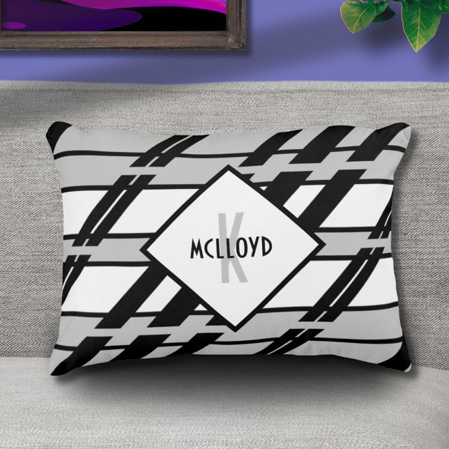 Modern Monogram Black White Abstrakt Mönster Prydnadskudde (Skapare uppladdad)