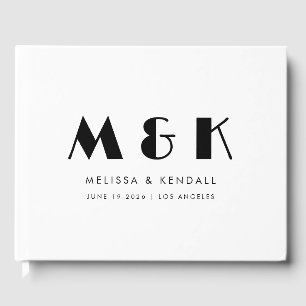 Modern Monogram Black White Bröllop Gästböcker