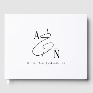 Modern Monogram Black White Elegant bröllop Gästböcker