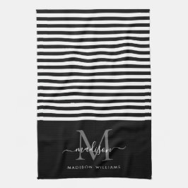 Modern Monogram Black White Rand Namn Kökshandduk