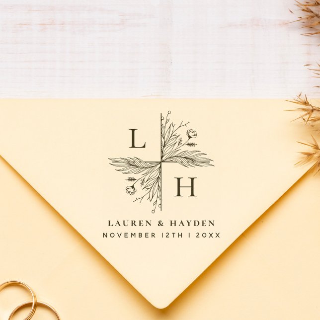 Modern monogram | Blommigten Elegant Spara datum Stämpel (Skapare uppladdad)