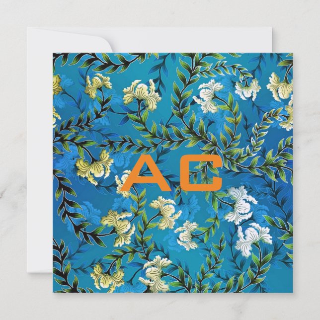 Modern Monogram Blue Blommigt Chic (Framsida)