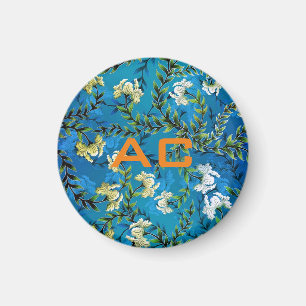 Modern Monogram Blue Blommigt Chic Magnet