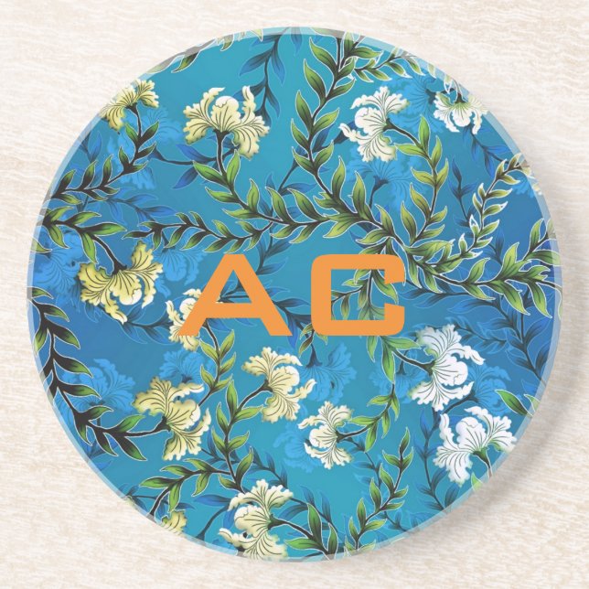 Modern Monogram Blue Blommigt Chic Underlägg (Framsidan)