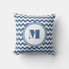 Modern Monogram Blue Chevron Mönster Kudde