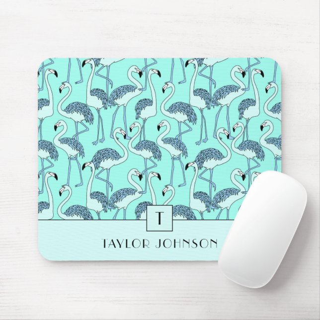 Modern monogram Blue Flamingos Musmatta (Med mus)