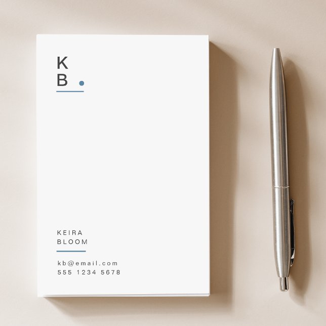 Modern monogram Blue Grått Scandinavian Post-it Block (Skapare uppladdad)
