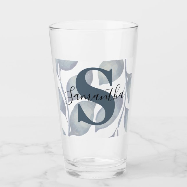 Modern Monogram Blue löv Glaskopp (Framsida)