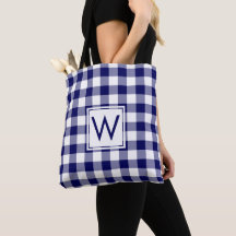 Modern Monogram Blue och White Gingham Mönster