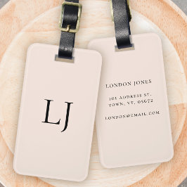 Modern Monogram Blush Pink Simple Personalized Bagagebricka