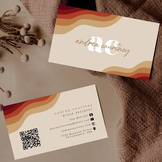 Modern Monogram Boho Beige Terracotta Vågigt rad Q Visitkort (Skapare uppladdad)