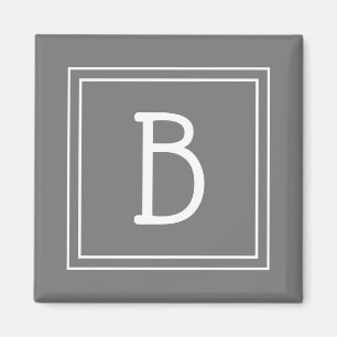 Modern monogram bokstavs initial mall grå vit magnet
