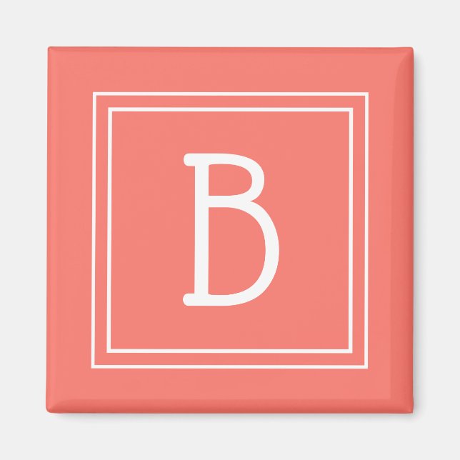 Modern monogram bokstavs initial mall söt korall magnet (Framsidan)