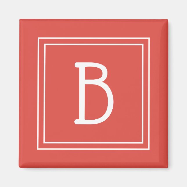 Modern monogram bokstavsmall Mall röd vit Magnet (Framsidan)