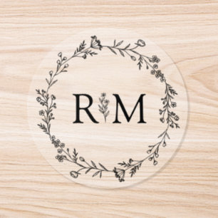 modern monogram botanisk vigsel genomskinlig runt klistermärke