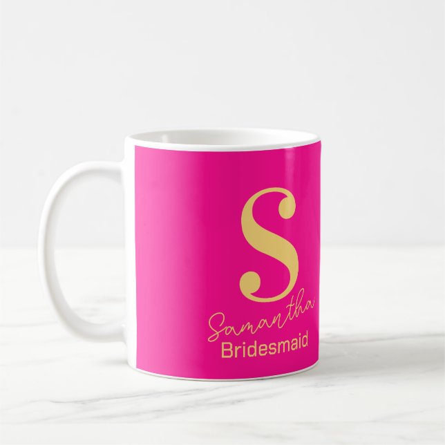 Modern Monogram Bridesmaid Hetero Rosa Kaffemugg (Vänster)