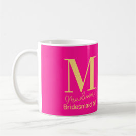 Modern Monogram Bridesmaid Nummer 1 Hot Pink Kaffemugg