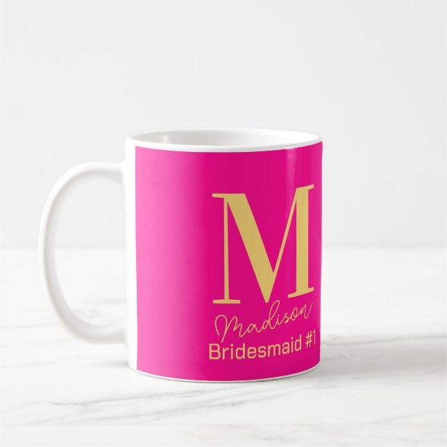 Modern Monogram Bridesmaid Nummer 1 Hot Pink Kaffemugg (Vänster)