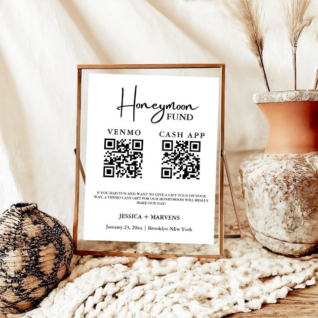 Modern Monogram bröllop honeymoon-fond QR-kod Poster (Skapare uppladdad)