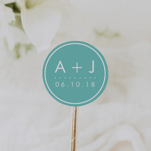 Modern monogram bröllopsmärkning   BASSÄNG Runt Klistermärke