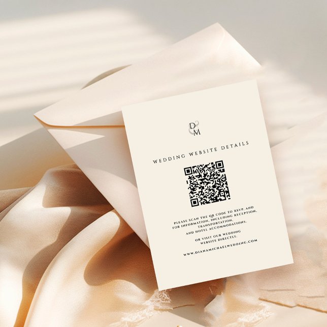 Modern Monogram Bröllopswebbplats Detaljer QR-kod Tilläggskort (Skapare uppladdad)