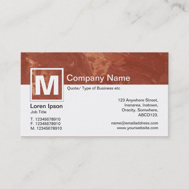 Modern Monogram - Brown Marble Visitkort (Framsida)