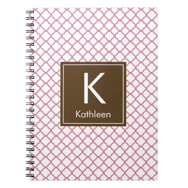 Modern Monogram (Brown/Rosa) Anteckningsbok Med Spiral (Framsidan)