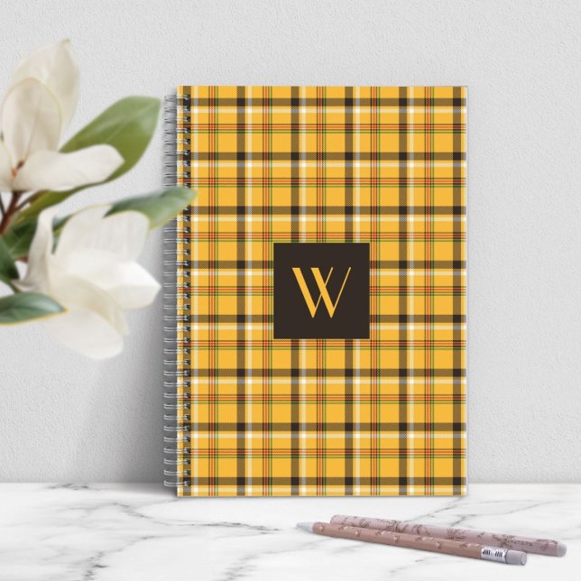 Modern Monogram Brown Tartan Anteckningsbok (Modern Monogram Brown Plaid Tartan Notebook)