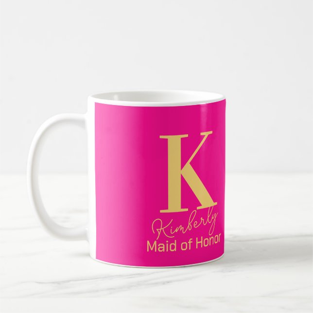 Modern Monogram Brudtärna Hot Pink Kaffemugg (Vänster)