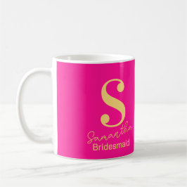 Modern Monogram Brudtärna Hot Pink Kaffemugg