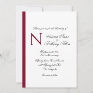 Modern Monogram Burgundy enkel budget Bröllop Inbjudningar