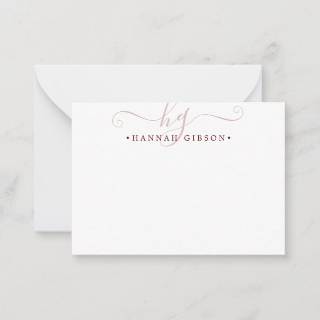 Modern Monogram Burgundy Initialer Note Card Anteckningskort (Framsida)
