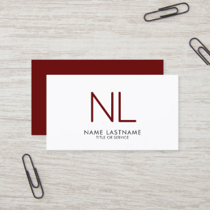 Modern Monogram Burgundy - minimalistisk ren vit Visitkort