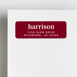 Modern Monogram Burgundy Red Returadress Etikett