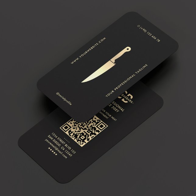 Modern Monogram Chef Black Guld Knivar Premium Visitkort (Modern Monogram Chef Black Gold Knife Premium Business Card
)