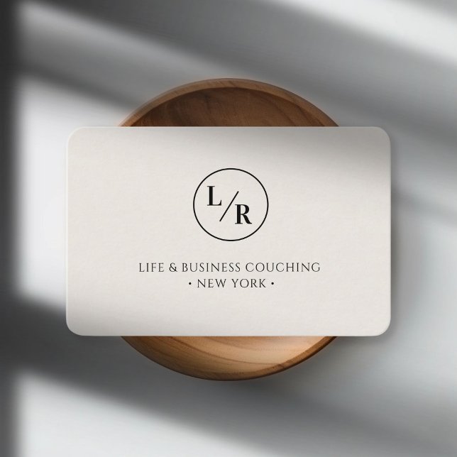 Modern, monogram, cirkel, beige-affärskort visitkort (Modern, monogram, circle, beige business card)