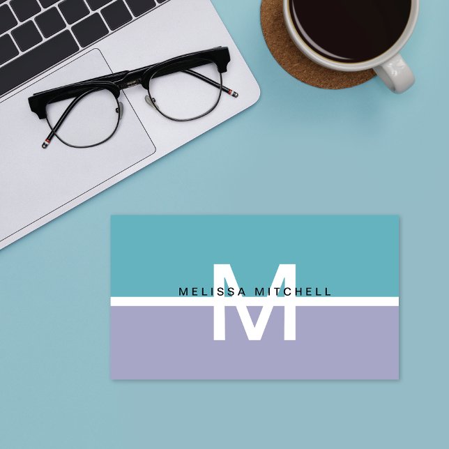 Modern Monogram Colorblock Visitkort (Skapare uppladdad)