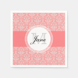 Modern Monogram Damask Napkin Coral Pappersservett