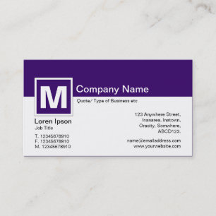 Modern Monogram - djup Lila och vit Visitkort