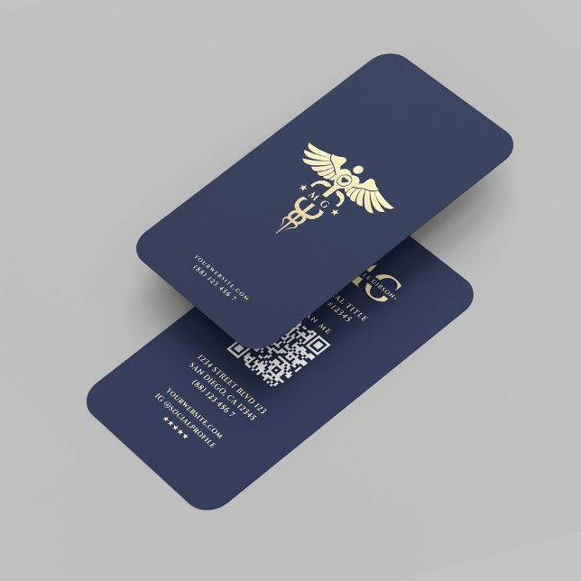 Modern Monogram Doktor Medical Blue Guld Caduceus Visitkort (Modern Monogram Doctor Medical Blue Gold Caduceus Business Card
)