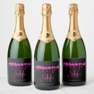 Modern Monogram-dropp, svart Shock rosa i Glitter