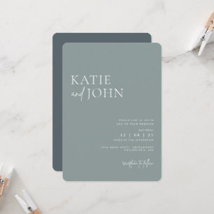 Modern Monogram Dusty Blue Bröllop Inbjudningar