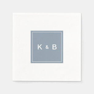 Modern Monogram Dusty Blue och White Cocktail Napk Pappersservett