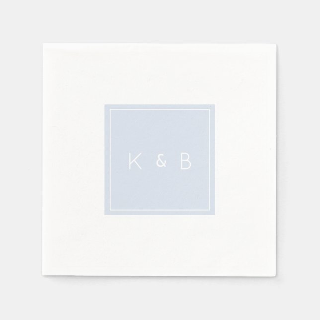 Modern Monogram Dusty Blue & White Cocktail Pappersservett (Framsidan)
