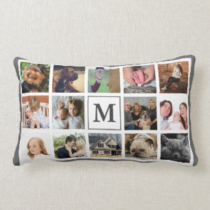 Modern Monogram & efternamn för 14 foto Lumbarkudde